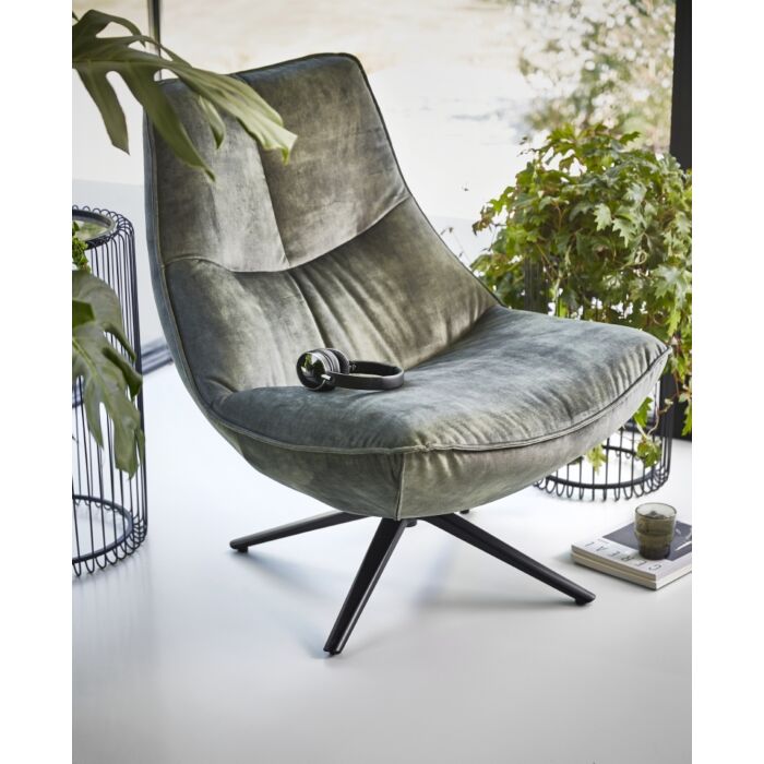 Draaifauteuil Monzone donkergroen velvet + Hocker