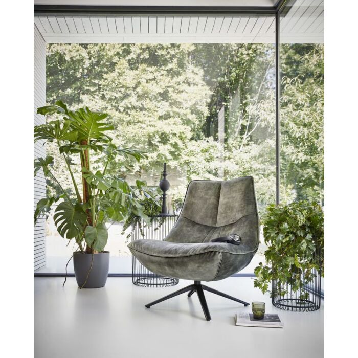 Draaifauteuil Monzone donkergroen velvet + Hocker