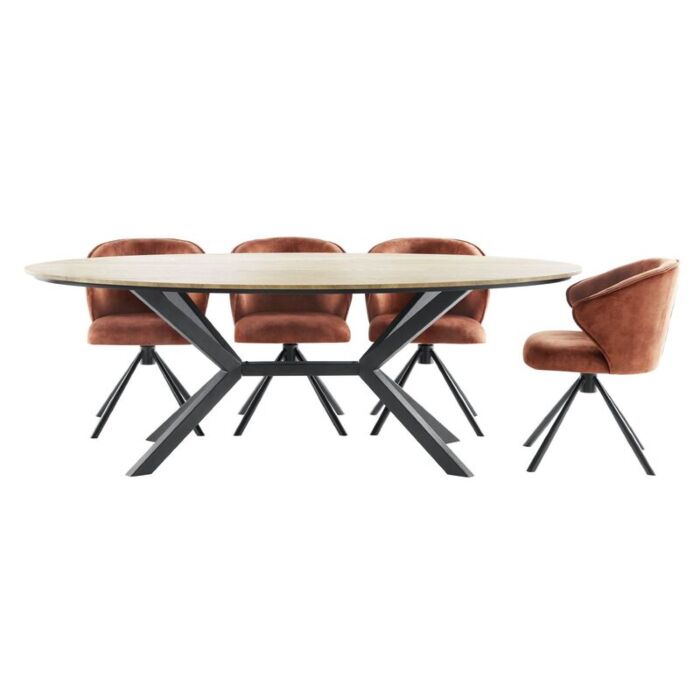 Eettafel Larente ovaal bruin/metaal 220x120cm