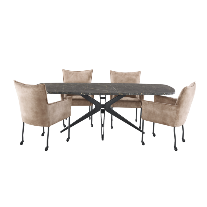 Eettafel Sirione Deens ovaal HPL zebra marmer 225x100cm