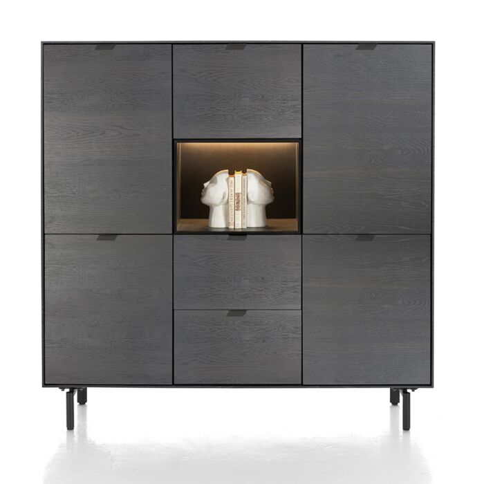 Elements, Dressette 150 Cm - 5-Deuren + 2-Laden + 1-Niche + Led - Onyx