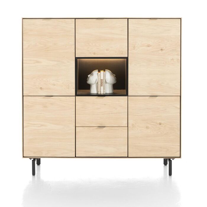 Elements, Dressette 150 Cm - 5-Deuren + 2-Laden + 1-Niche + Led - Natural