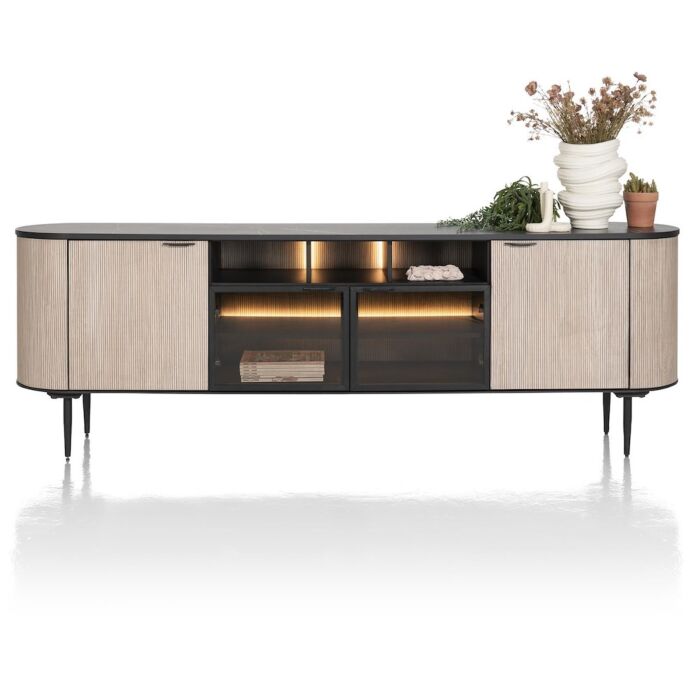 Aramon, Dressoir 240 Cm. - 2-Deuren + 2-Glasdeuren + 3-Niches (+ LED)