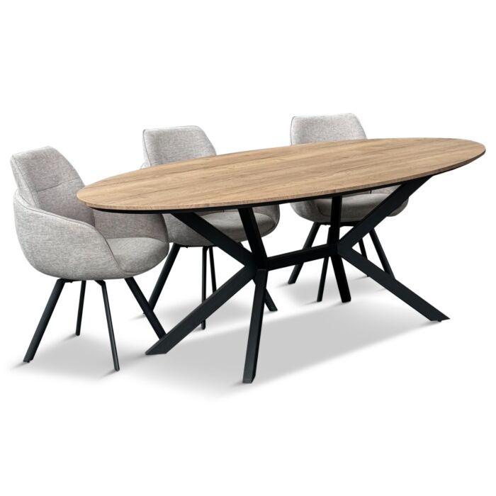 Eettafel Larente ovaal bruin/metaal 220x120cm