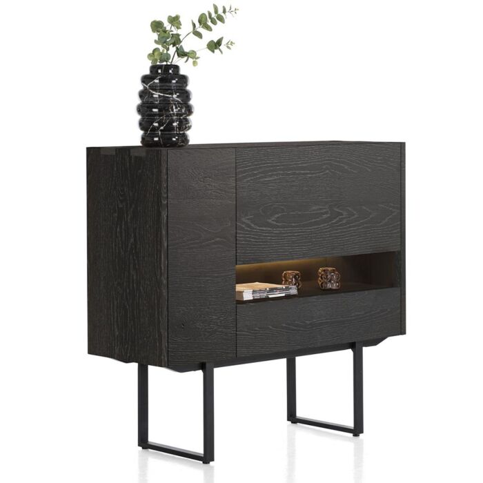 Modali, Highboard 130 Cm - 1-Deur + 1-Lade + 1-Klep (+ LED) - Onyx