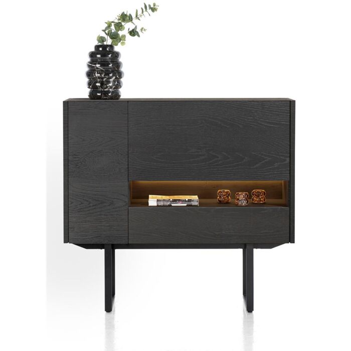 Modali, Highboard 130 Cm - 1-Deur + 1-Lade + 1-Klep (+ LED) - Onyx