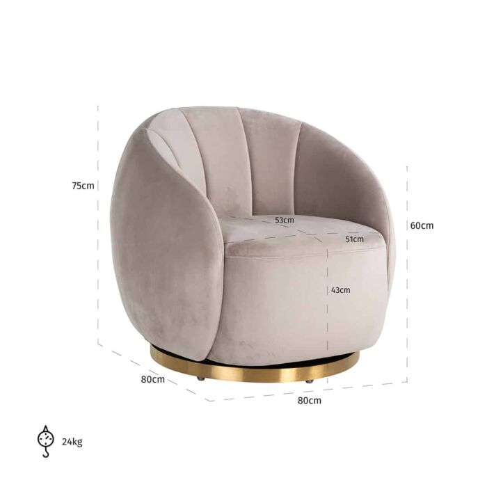 Draaifauteuil Jago khaki velvet / brushed gold