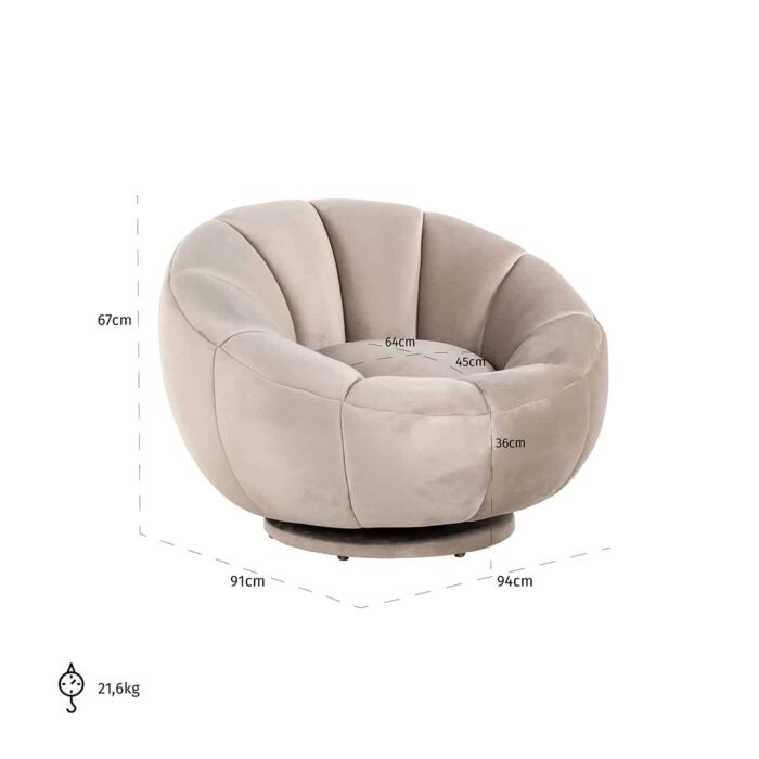 Draaifauteuil Kendall khaki velvet