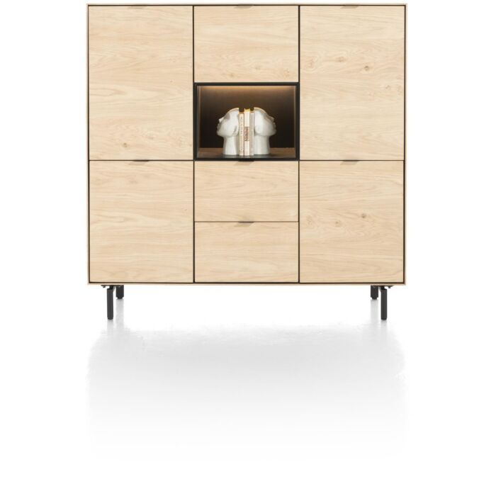 Elements, Dressette 150 Cm - 5-Deuren + 2-Laden + 1-Niche + Led - Natural