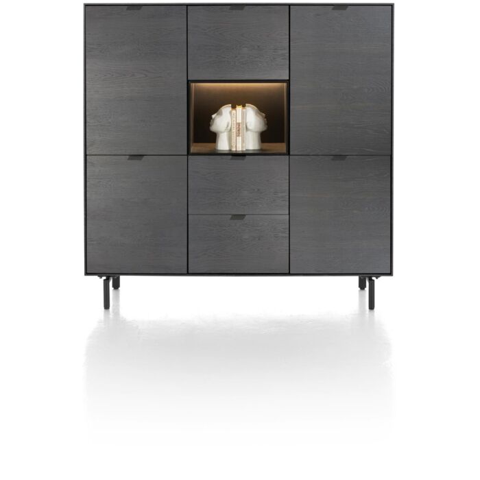 Elements, Dressette 150 Cm - 5-Deuren + 2-Laden + 1-Niche + Led - Onyx