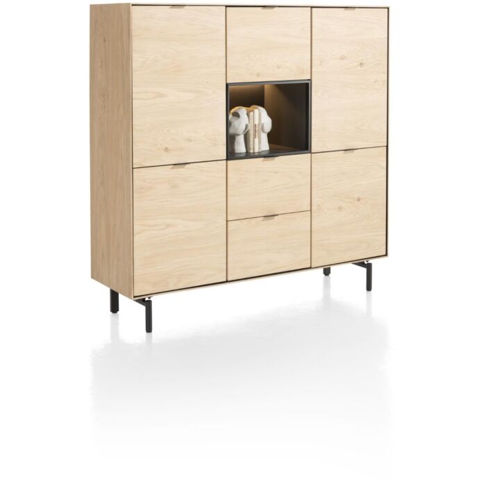 Elements, Dressette 150 Cm - 5-Deuren + 2-Laden + 1-Niche + Led - Natural