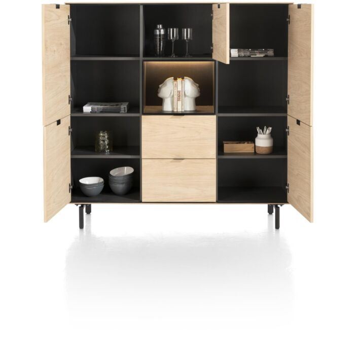 Elements, Dressette 150 Cm - 5-Deuren + 2-Laden + 1-Niche + Led - Natural