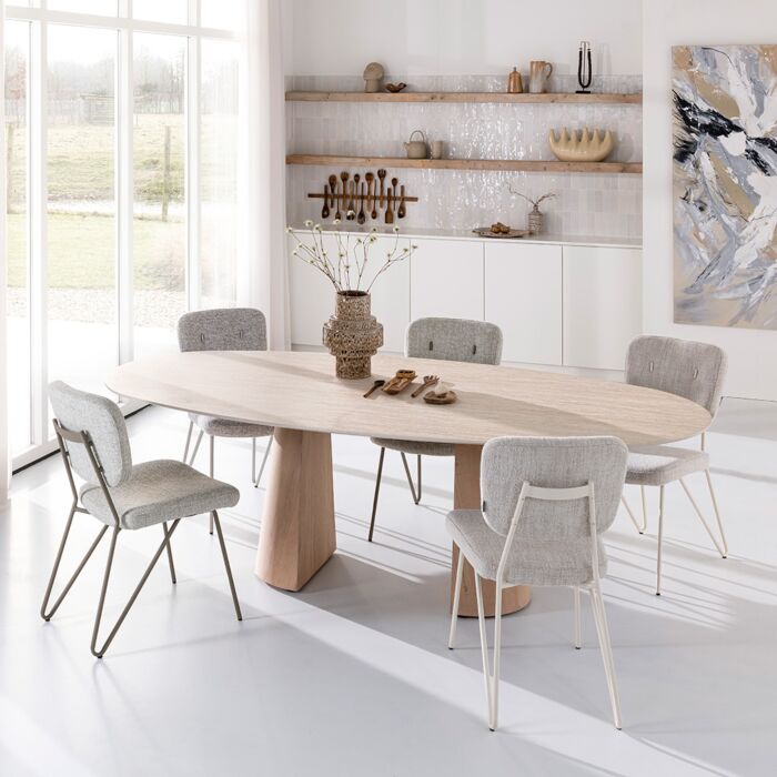 Eettafel Aras Ovaal Naturel Travertinlook 240x120 cm