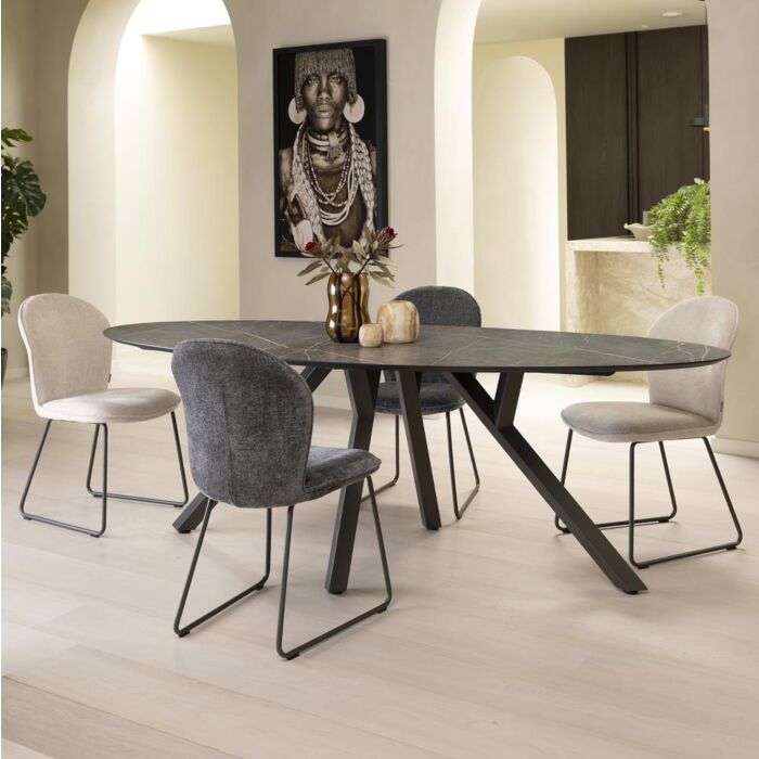 Eetkamertafel Minato Ovaal 240x110 Cm Lichtgrijs