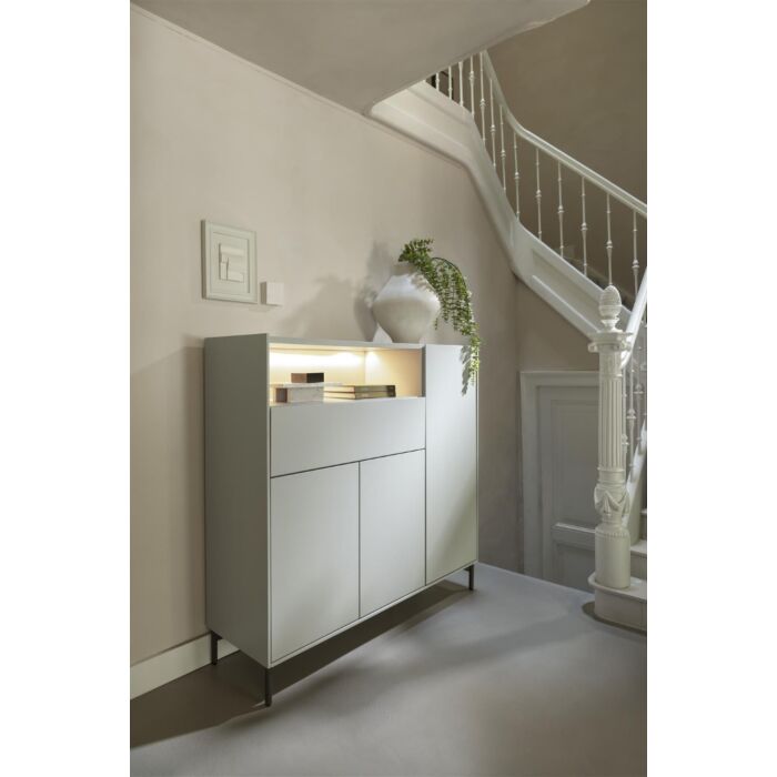 Noon, Dressette 148 Cm - 3-Deuren + 1-Lade + 1-Niche (+ LED) - Geheel Silk Grey