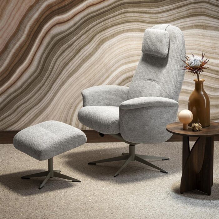 Relaxfauteuil Tonale Incl. Poef Silk Grey Kiezel