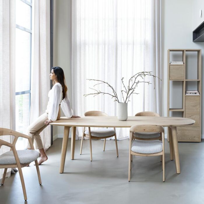 Odda, Eetkamertafel 230 X 110 Cm - Deens Ovaal Blad Met Houten Poot - Natural