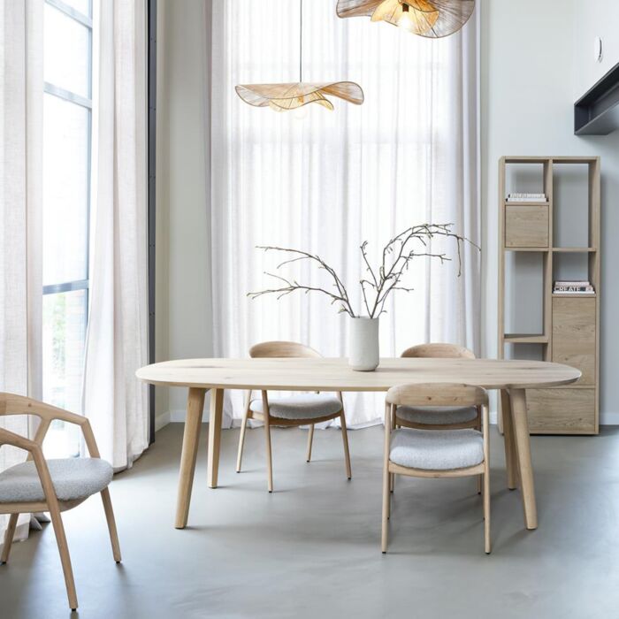 Odda, Eetkamertafel 230 X 110 Cm - Deens Ovaal Blad Met Houten Poot - Natural