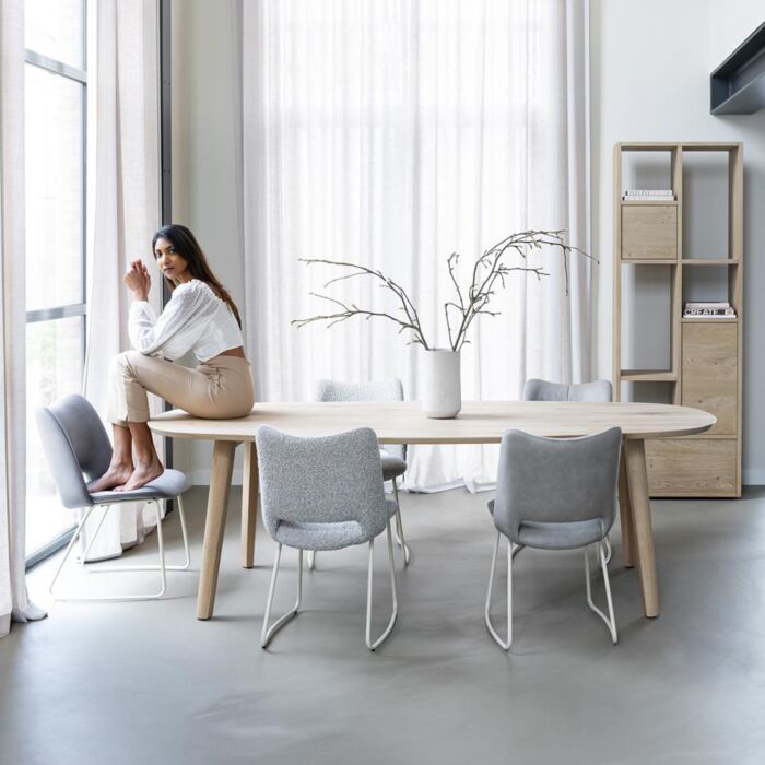 Odda, Eetkamertafel 230 X 110 Cm - Deens Ovaal Blad Met Houten Poot - Natural