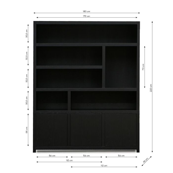 Boekenkast Jewel Zwart 180cm